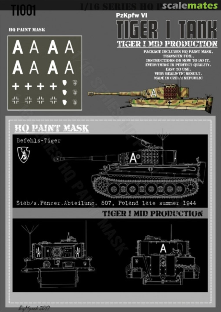 Boxart Tiger I #A Mid Production Stab/s.Pz.Abt.507 Poland late summer 1944 Befehls Tiger I Paint Mask TI 001 HQ-Masks Boxart Tiger I #A Mid Production Stab/s.Pz.Abt.507 Poland late summer 1944 Befehls Tiger I Paint Mask TI 001 HQ-Masks