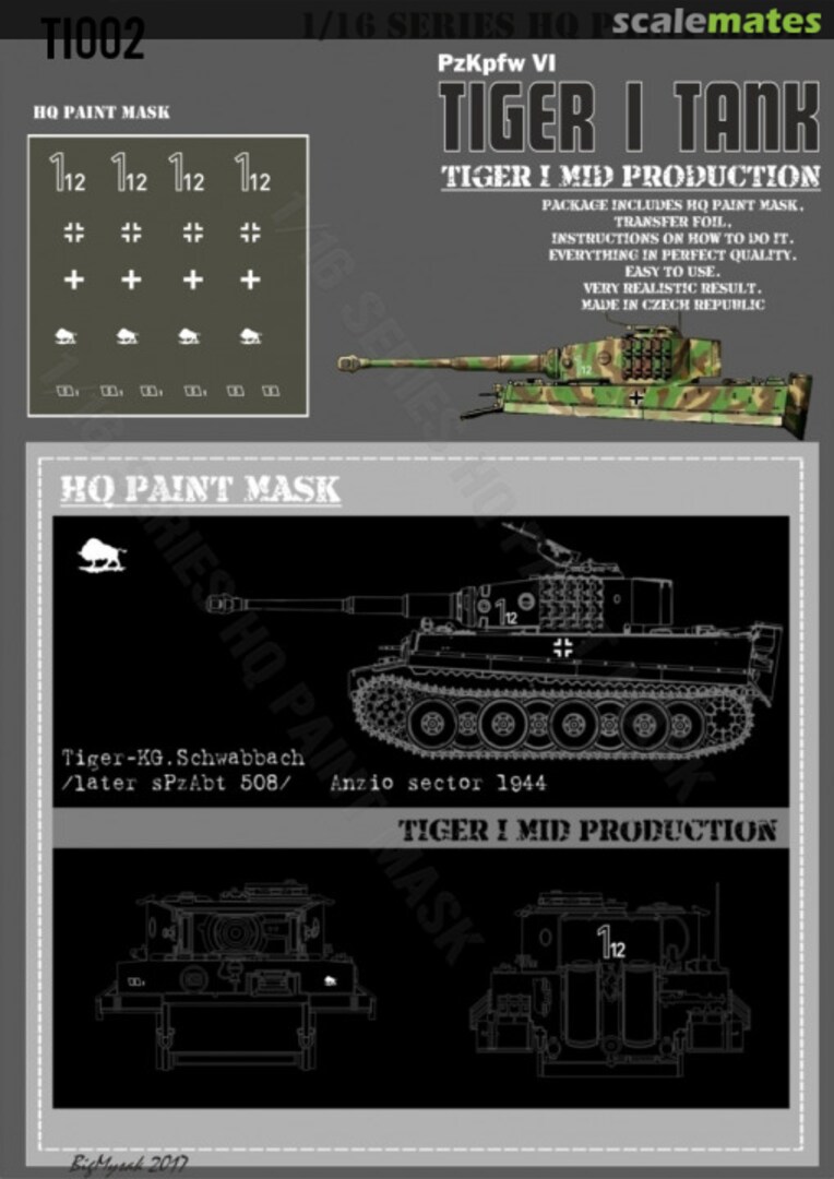 Boxart Tiger I #112 Mid Production s.Pz.Abt.508 Anzio Sector 1944 Paint Mask TI 002 HQ-Masks Boxart Tiger I #112 Mid Production s.Pz.Abt.508 Anzio Sector 1944 Paint Mask TI 002 HQ-Masks