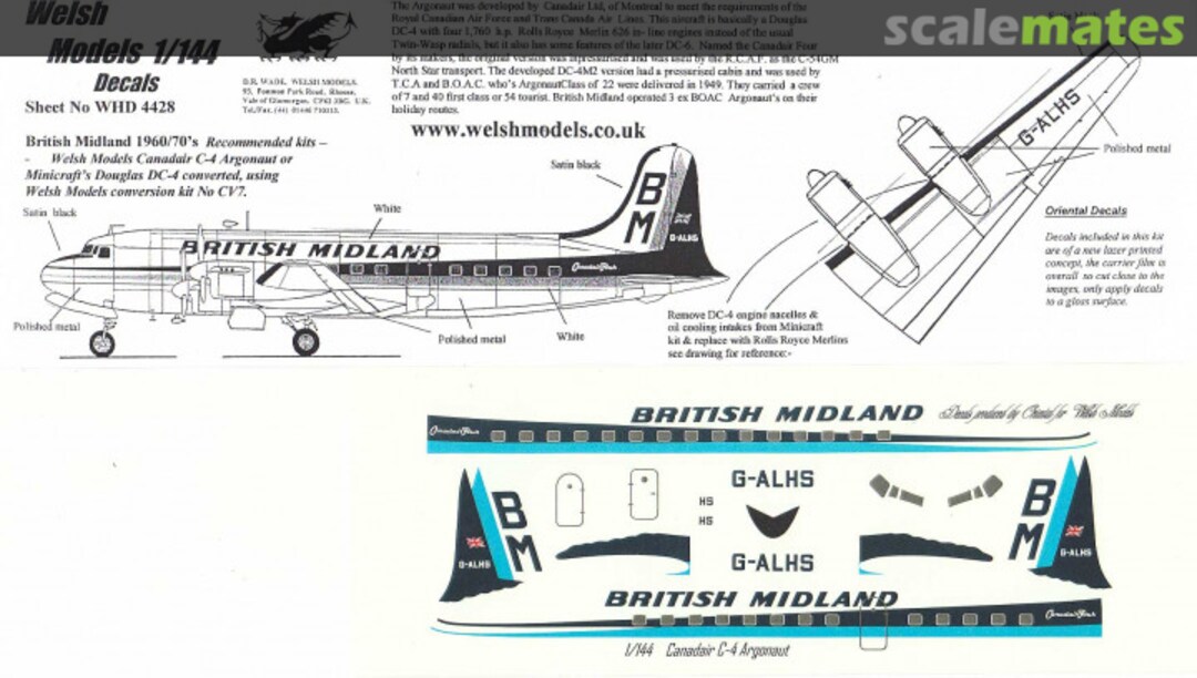 Boxart British Midland Canadair C-4 Argonaut WHD4428 Welsh Models