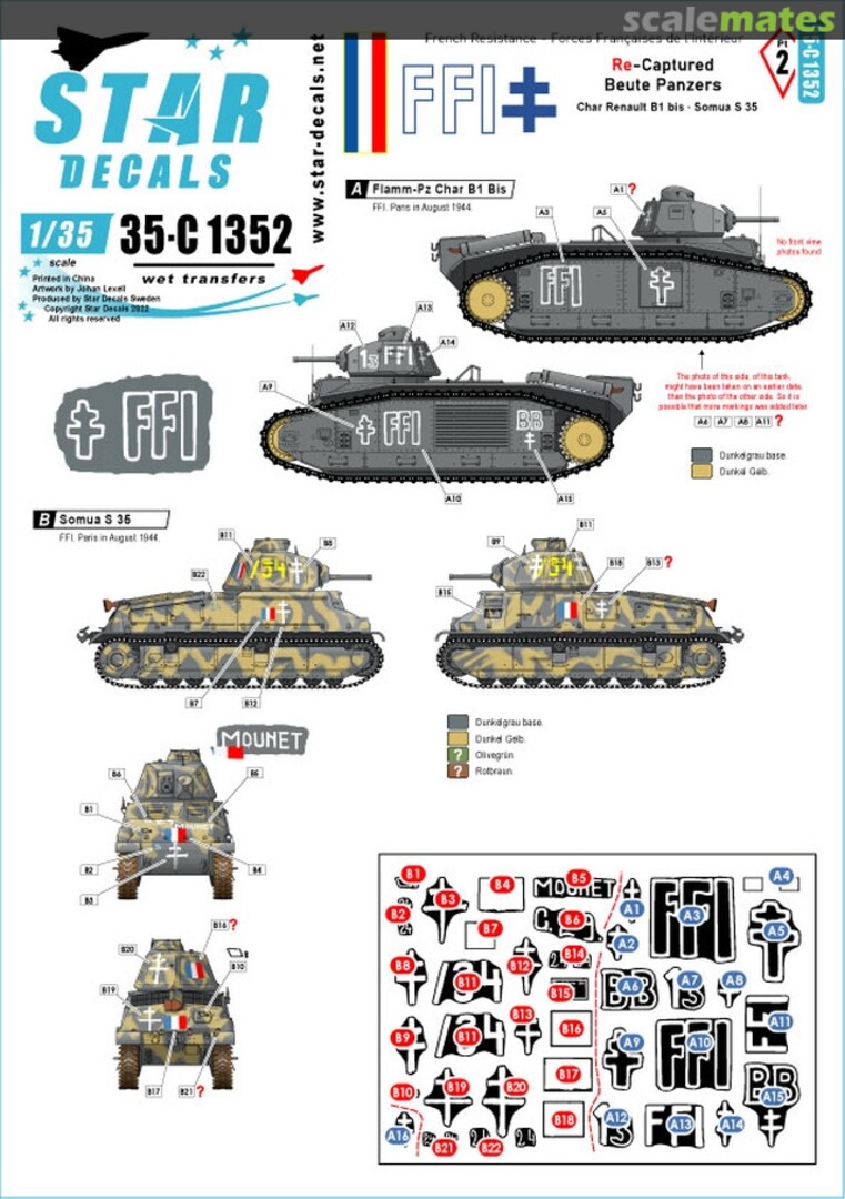 Boxart FFI Re-captured Beute Panzers 35-C1352 Star Decals Boxart FFI Re-captured Beute Panzers 35-C1352 Star Decals