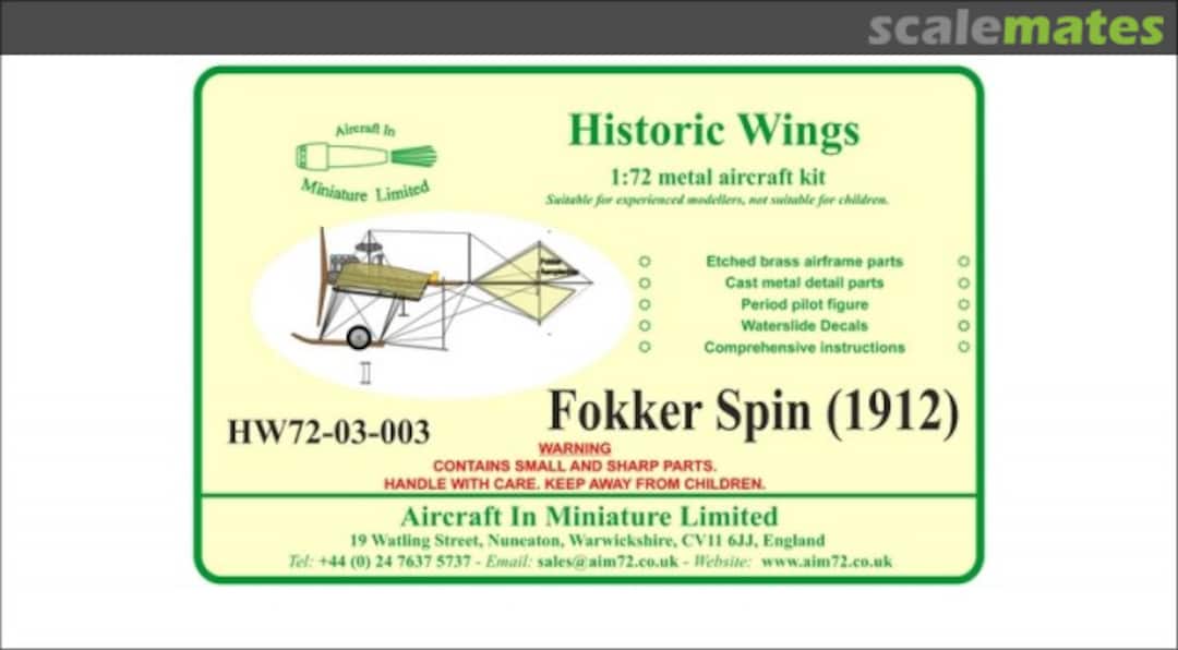 Boxart Fokker Spin HW72-02-003 Aircraft In Miniature Ltd