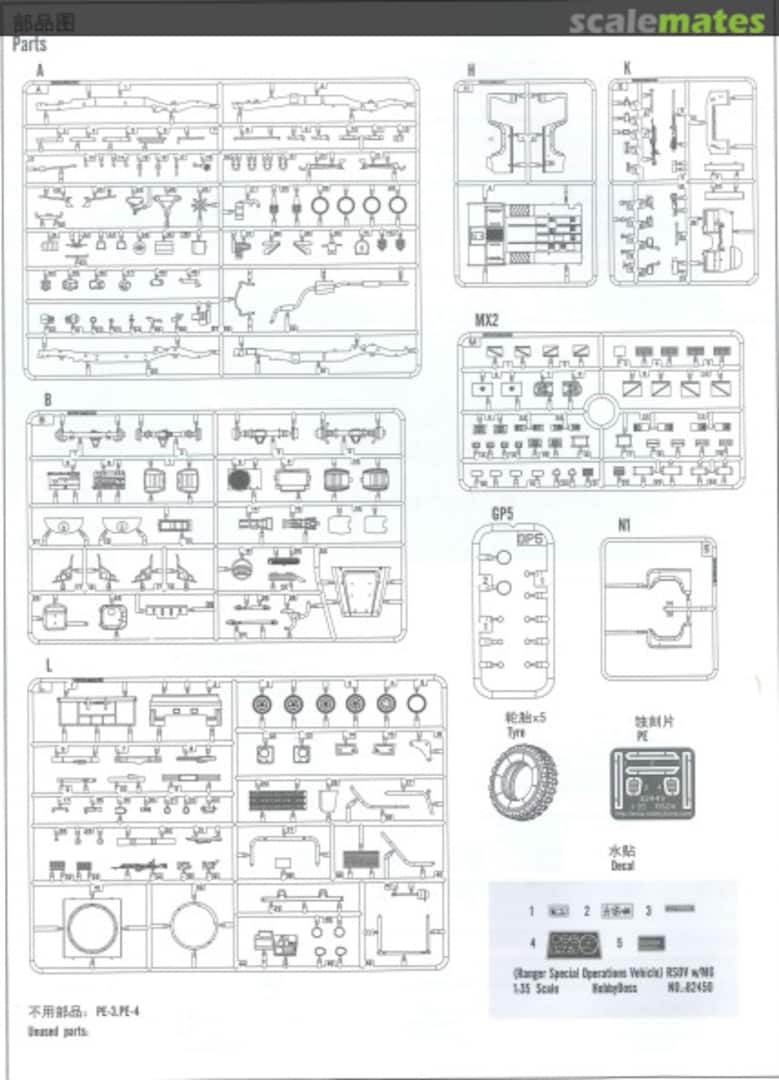 Contents (Ranger Special Operations Vehicle) RSOV 82450 HobbyBoss