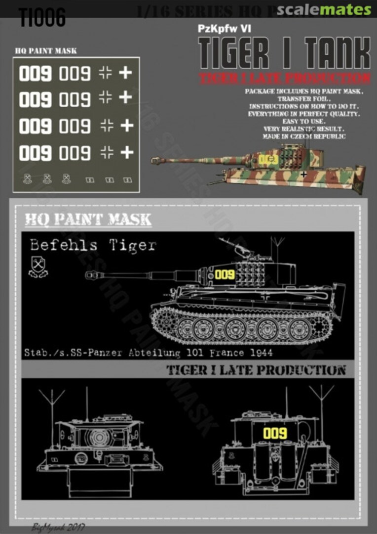 Boxart Tiger I #009 Late Production Stab./s.SS-Pz.Abt.101 France 1944 Befehls Tiger Paint Mask TI 006 HQ-Masks Boxart Tiger I #009 Late Production Stab./s.SS-Pz.Abt.101 France 1944 Befehls Tiger Paint Mask TI 006 HQ-Masks