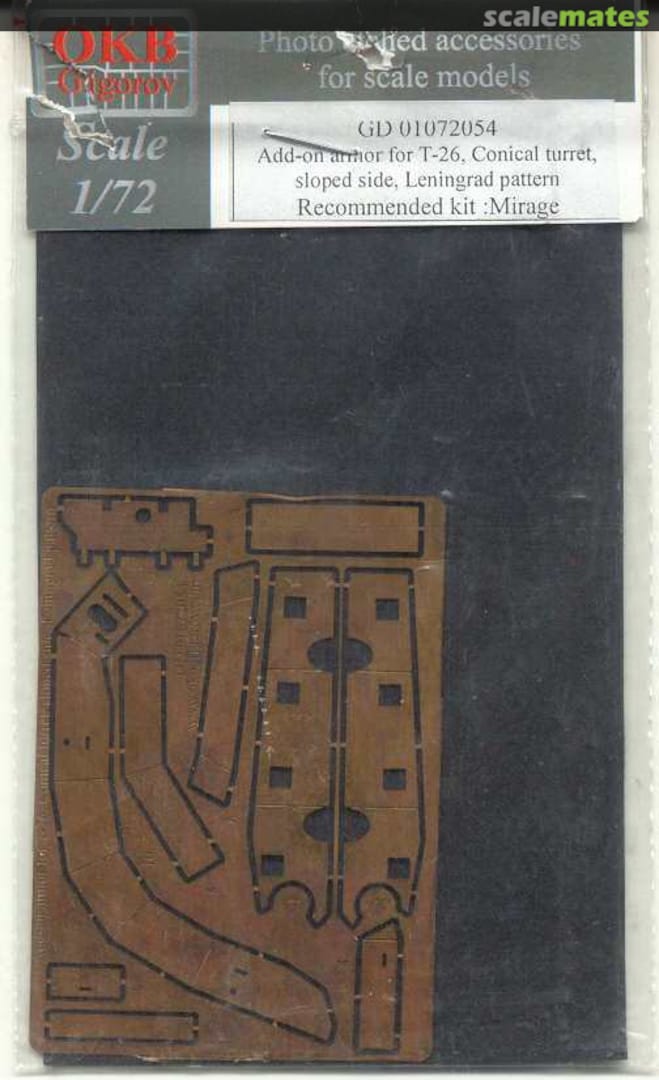 Boxart Ad-on armor for T-26, Conical turret, sloped side, Leningrad pattern GD 01072054 OKB Grigorov Boxart Ad-on armor for T-26, Conical turret, sloped side, Leningrad pattern GD 01072054 OKB Grigorov