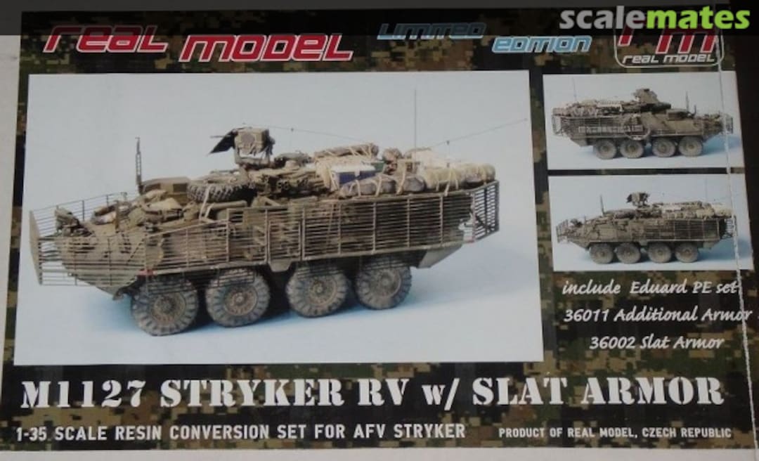 Boxart US M1127 Stryker RV w/ SLAT armor RM35122 Real Model Boxart US M1127 Stryker RV w/ SLAT armor RM35122 Real Model