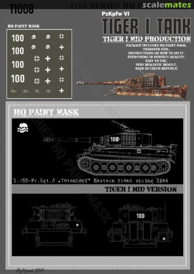 Boxart Tiger I #100 Mid Production 1./SS-Pz.Rgt.3 'Totenkopf' Eastern Front Spring 1944 Paint Mask TI 008 HQ-Masks Boxart Tiger I #100 Mid Production 1./SS-Pz.Rgt.3 'Totenkopf' Eastern Front Spring 1944 Paint Mask TI 008 HQ-Masks