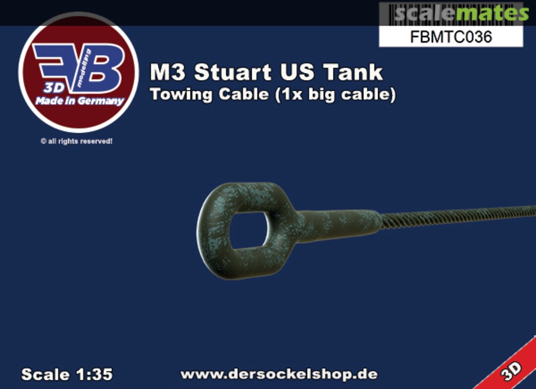 Boxart M3 Stuart US Tank, Towing Cable FBMTC036 FB Modelling Boxart M3 Stuart US Tank, Towing Cable FBMTC036 FB Modelling