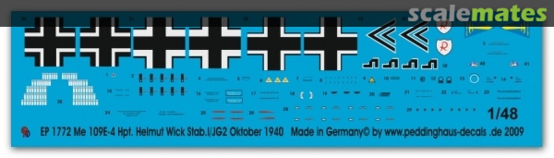 Boxart Bf 109E-4 Hpt. Helmut Wick Stab 1./JG 2 Oktober 1940 EP 1772 Peddinghaus-Decals Boxart Bf 109E-4 Hpt. Helmut Wick Stab 1./JG 2 Oktober 1940 EP 1772 Peddinghaus-Decals