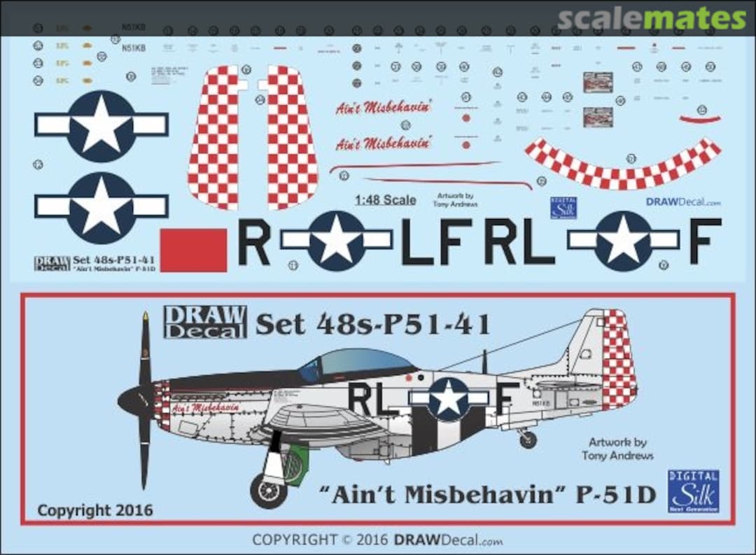 Boxart P-51D "Ain't Misbehavin'" 48-P51-41 Draw Decal Boxart P-51D "Ain't Misbehavin'" 48-P51-41 Draw Decal