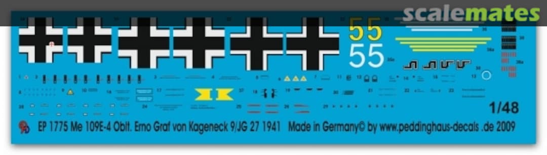 Boxart Bf 109 E-4 Oblt. Erbo Graf von Kageneck 9./JG 27 1941 EP 1775 Peddinghaus-Decals Boxart Bf 109 E-4 Oblt. Erbo Graf von Kageneck 9./JG 27 1941 EP 1775 Peddinghaus-Decals