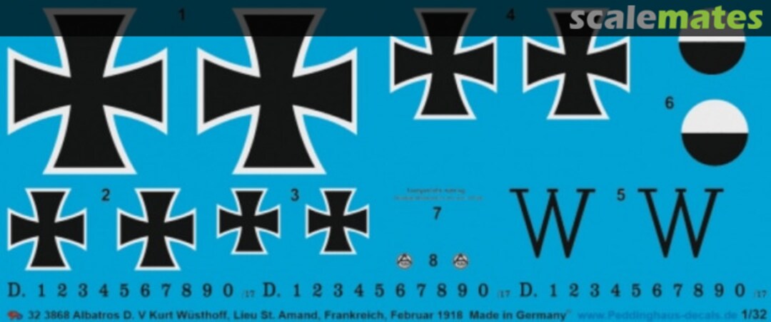 Boxart Albatros D.V Kurt Wüsthoff, Lieu St. Amand, Frankreich, Februar 1918 32 3868 Peddinghaus-Decals Boxart Albatros D.V Kurt Wüsthoff, Lieu St. Amand, Frankreich, Februar 1918 32 3868 Peddinghaus-Decals
