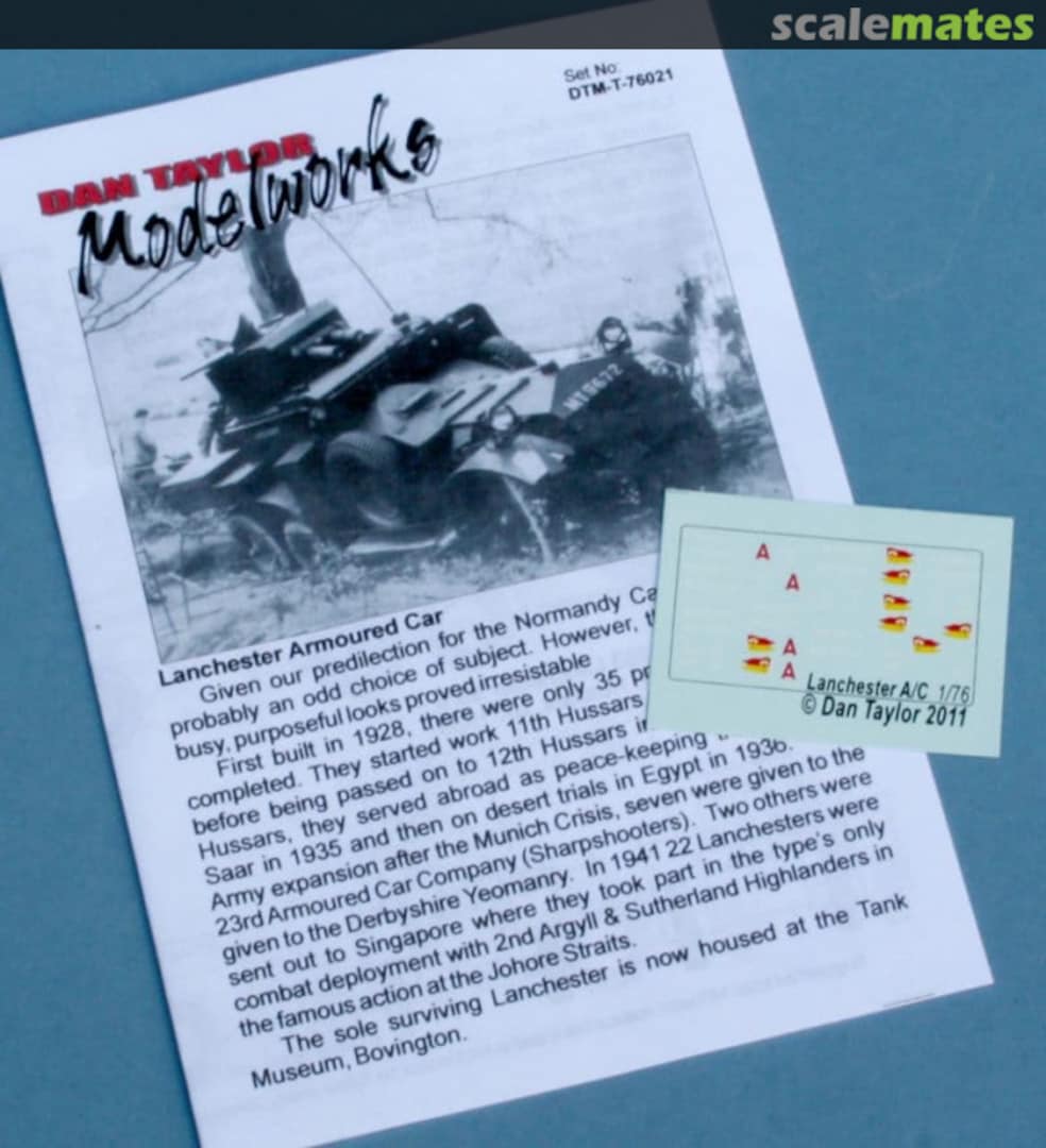 Boxart Lanchester Transfers DTM-T-76021 Dan Taylor Modelworks Boxart Lanchester Transfers DTM-T-76021 Dan Taylor Modelworks