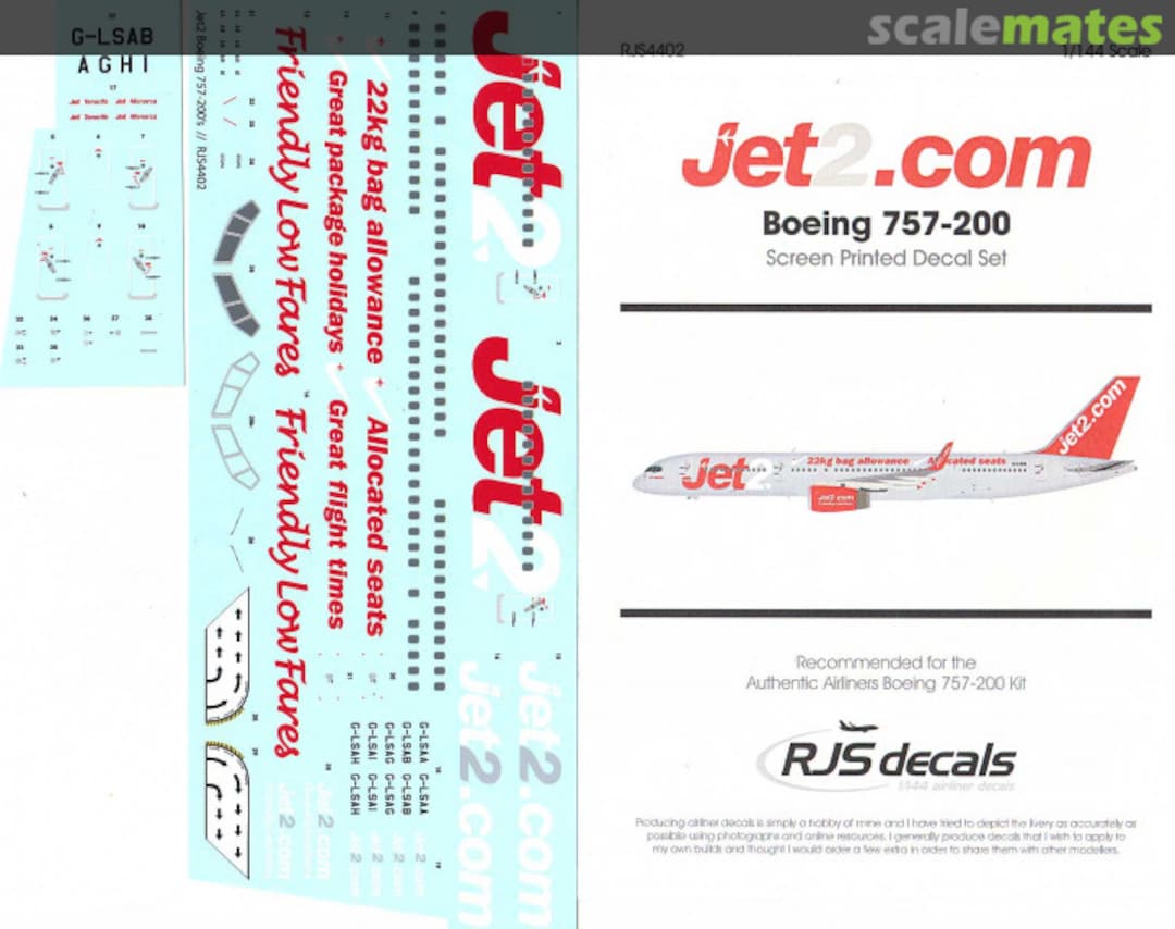 Boxart Jet2.com Boeing 757-200 RJS4402 RJS Decals Boxart Jet2.com Boeing 757-200 RJS4402 RJS Decals