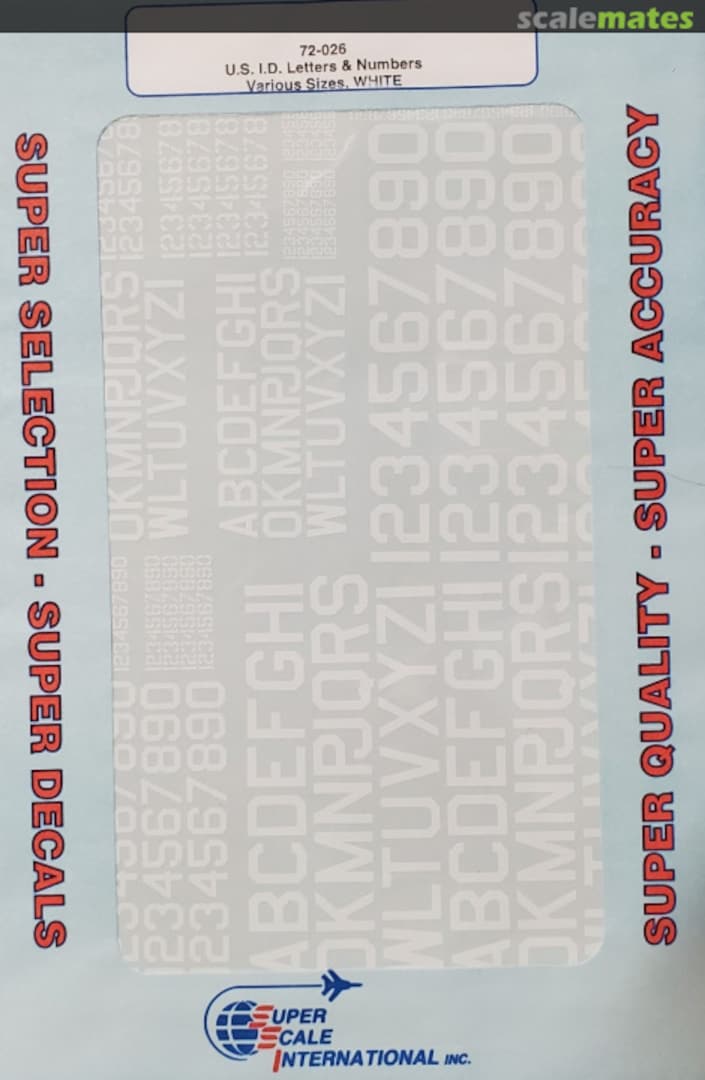 Boxart U.S. ID Letters & Numbers - Various Sizes, White 72-26 SuperScale International Boxart U.S. ID Letters & Numbers - Various Sizes, White 72-26 SuperScale International