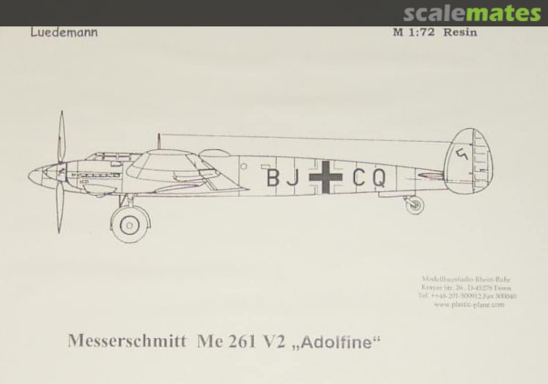 Boxart Messerschmitt Me 261 V2 "Adolfine" LR86 Lüdemann-Modellbau