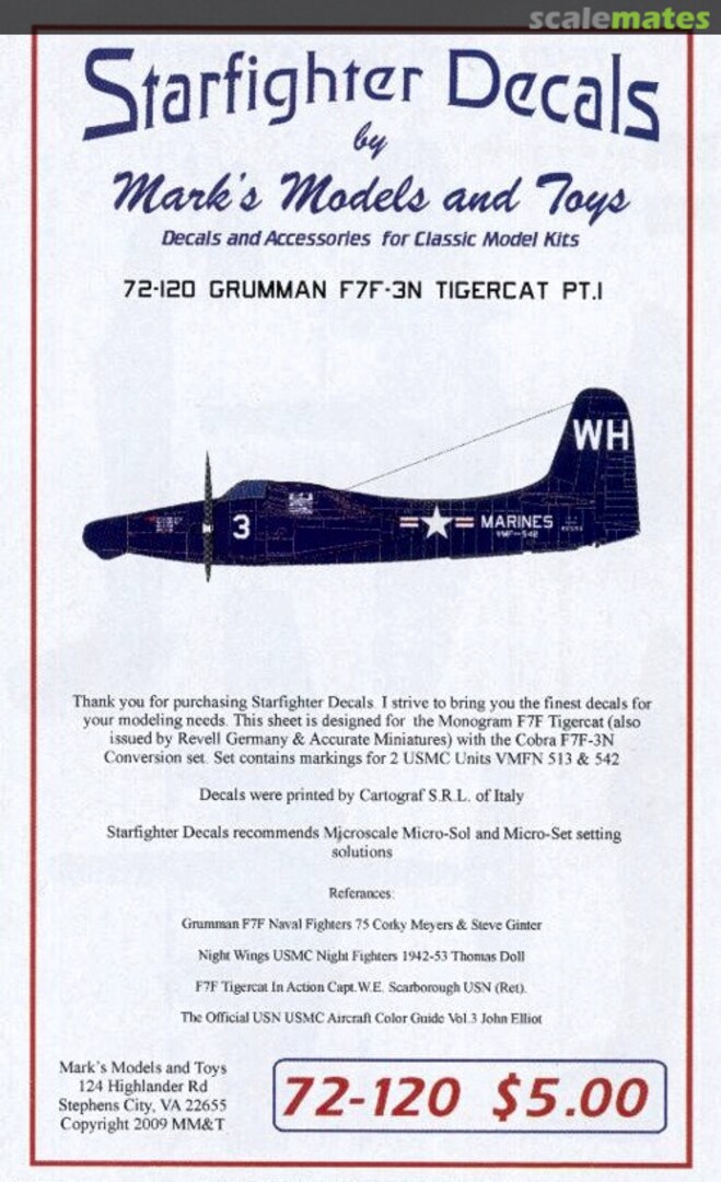 Boxart Grumman F7F-3N Tigercat 72-120 Starfighter Decals Boxart Grumman F7F-3N Tigercat 72-120 Starfighter Decals