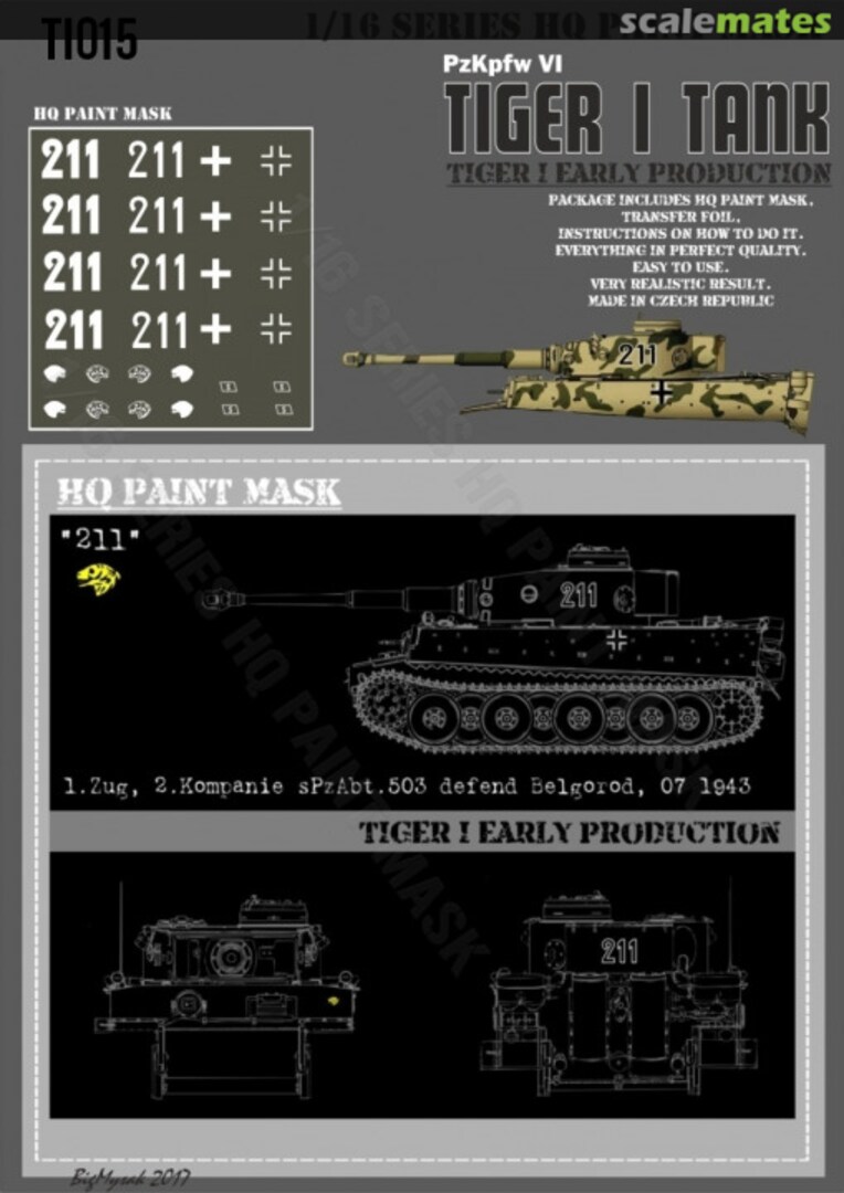Boxart Tiger I #211 Early Production 1.Zug 2.Kompanie s.Pz.Abt.503 defend Belgorod 07.1943 Paint Mask TI 015 HQ-Masks Boxart Tiger I #211 Early Production 1.Zug 2.Kompanie s.Pz.Abt.503 defend Belgorod 07.1943 Paint Mask TI 015 HQ-Masks