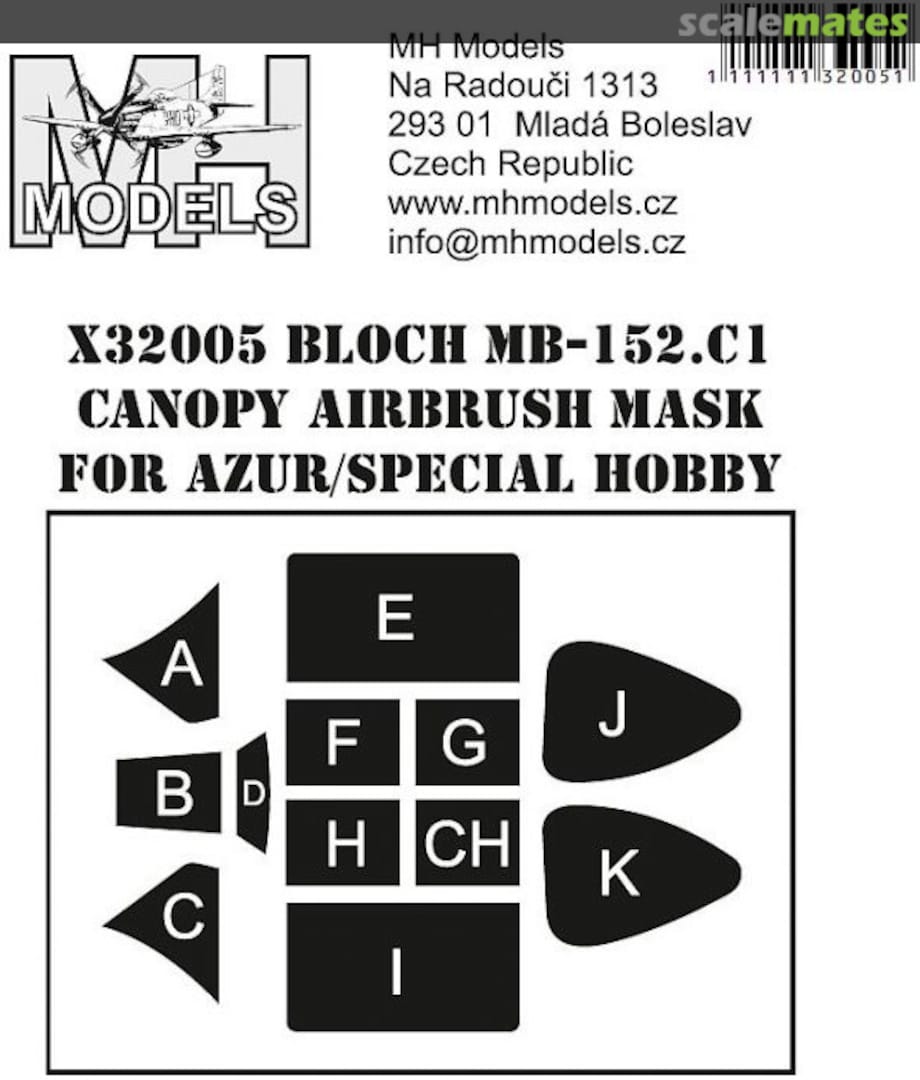 Boxart Bloch MB-152 C.1 Canopy Airbrush Mask X32005 MH Models
