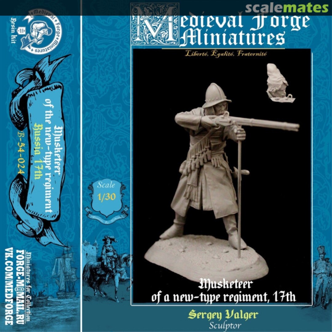 Boxart Musketeer of a new-type regiment B-54-024 Medieval Forge Miniatures