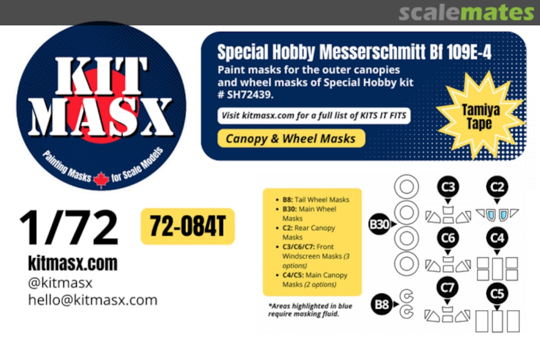 Boxart Messerschmitt Bf 109 E-4, canopy & wheel masks 72-084T Kit Masx Boxart Messerschmitt Bf 109 E-4, canopy & wheel masks 72-084T Kit Masx