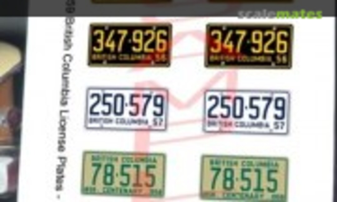 1:25 1955 - 1959 British Columbia Miniature Plates (Best Model Car Parts )