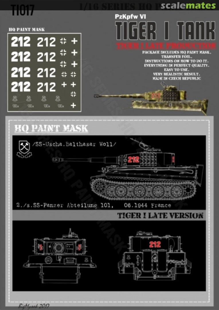 Boxart Tiger I #212 Late Production 2./s.SS-Pz.Abt.101 06.1944 Normandy Paint Mask TI 017 HQ-Masks Boxart Tiger I #212 Late Production 2./s.SS-Pz.Abt.101 06.1944 Normandy Paint Mask TI 017 HQ-Masks