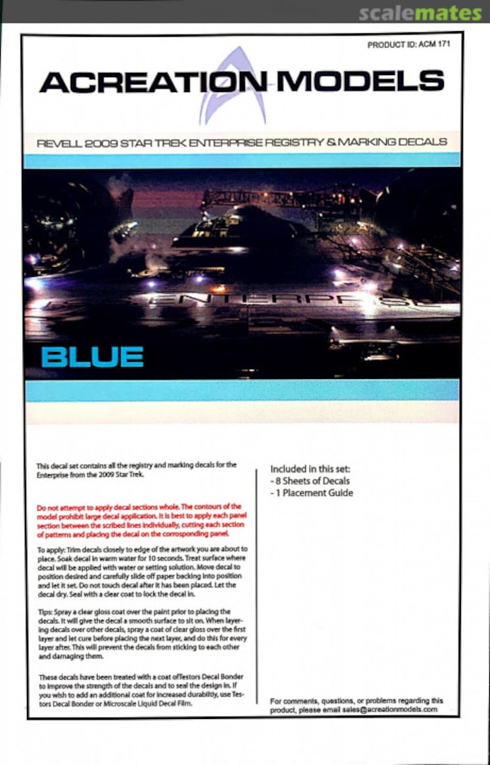 Boxart Revell 2009 USS Enterprise Registry & Marking Decals (Blue) ACM-171 Acreation Models Boxart Revell 2009 USS Enterprise Registry & Marking Decals (Blue) ACM-171 Acreation Models