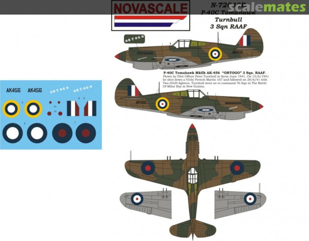 Boxart P-40C Tomahawk - Turnbull - 3 Sqn. RAAF N-72040d Novascale Boxart P-40C Tomahawk - Turnbull - 3 Sqn. RAAF N-72040d Novascale