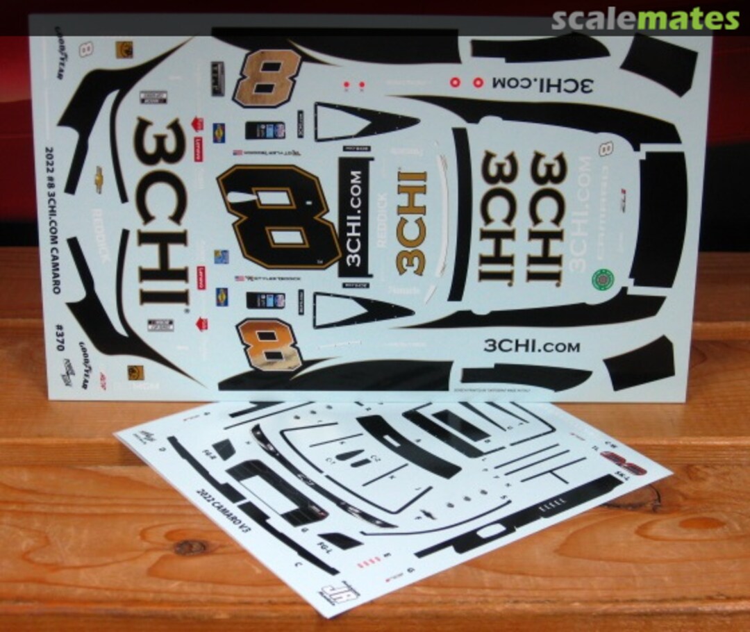 Boxart # 8 3CHI Tyler Reddick 2022 Camaro 370 Powerslide Decals Boxart # 8 3CHI Tyler Reddick 2022 Camaro 370 Powerslide Decals