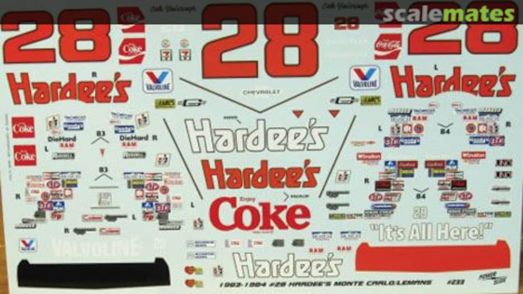 Boxart #28 Hardee's Cale Yarborough 1983-84 233 Powerslide Decals Boxart #28 Hardee's Cale Yarborough 1983-84 233 Powerslide Decals