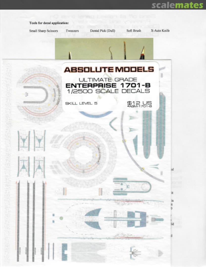 Boxart Ultimate Grade Enterprise 1701-B 1/2500 Scale Decals ABM-1701-B Absolute Models