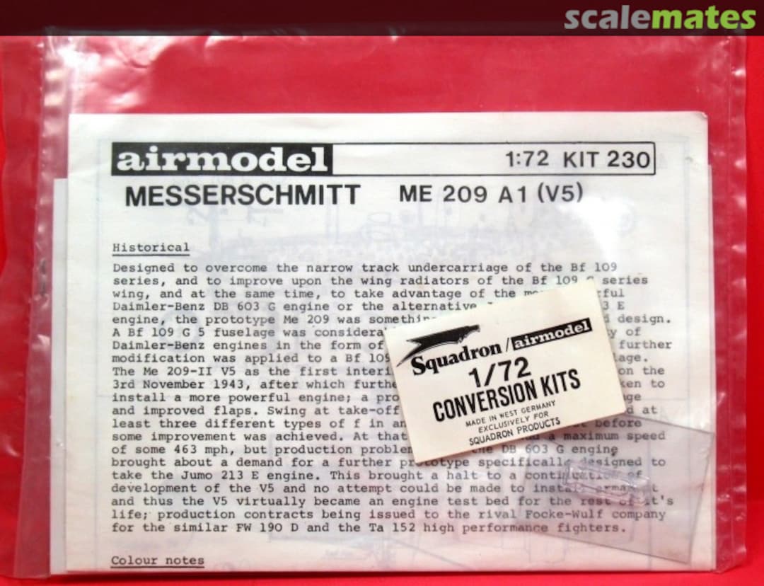 Boxart Messerschmitt Me 209 A1 (V5) 230 Airmodel Boxart Messerschmitt Me 209 A1 (V5) 230 Airmodel