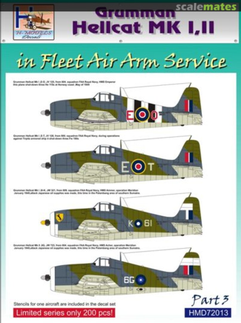Boxart Grumman Hellcat Mk.I/Mk.II in FAA Service, Part 3 HMD72013 H-Models Decals Boxart Grumman Hellcat Mk.I/Mk.II in FAA Service, Part 3 HMD72013 H-Models Decals