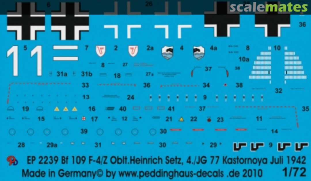 Boxart Bf 109 F-4/z Obt.Heinrich Setz 4./JG 77 Kastornoya Juli 1942 EP 2239 Peddinghaus-Decals Boxart Bf 109 F-4/z Obt.Heinrich Setz 4./JG 77 Kastornoya Juli 1942 EP 2239 Peddinghaus-Decals