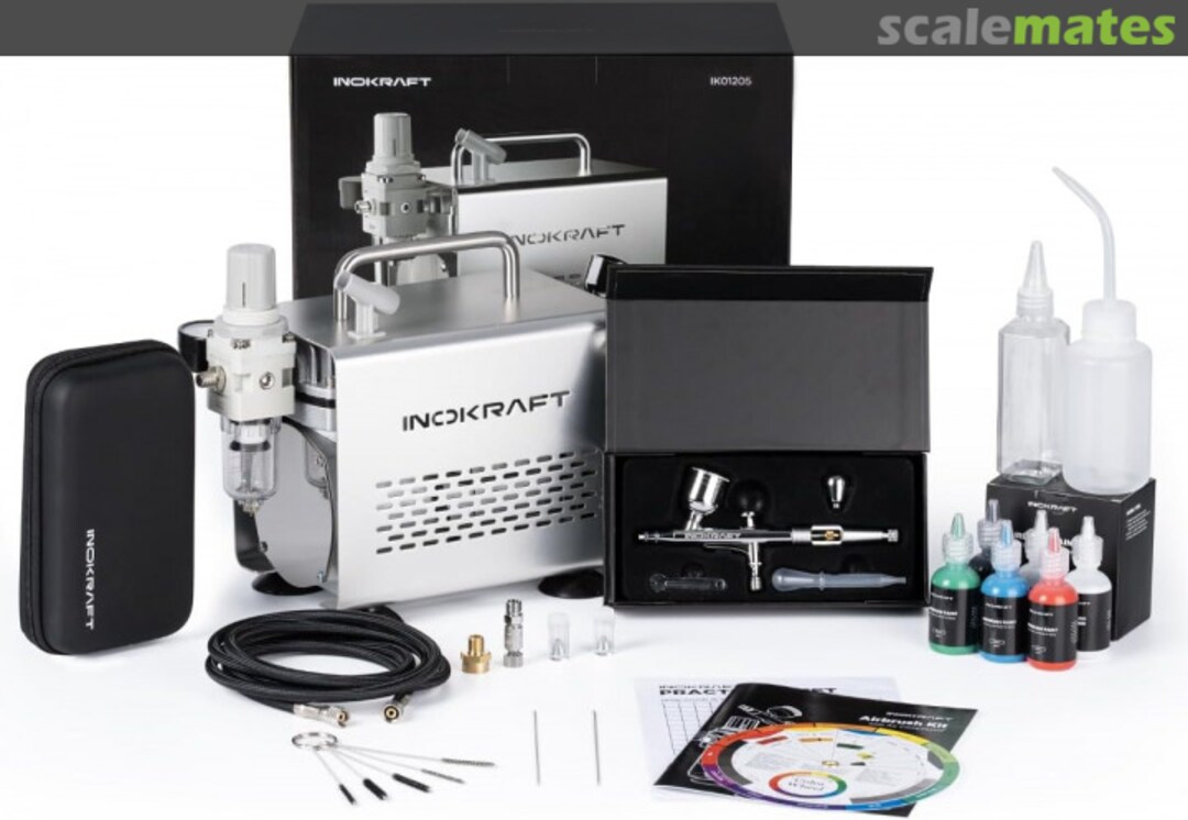 Boxart Airbrush Kit with Air Compressor,1/6 HP Quiet Air Compressor, Gravity Airbrush with 3 Tips 0.2, 0.3 & 0.5 mm- Hose, Holder, How-To Guide IK01205003 InoKraft Boxart Airbrush Kit with Air Compressor,1/6 HP Quiet Air Compressor, Gravity Airbrush with 3 Tips 0.2, 0.3 & 0.5 mm- Hose, Holder, How-To Guide IK01205003 InoKraft