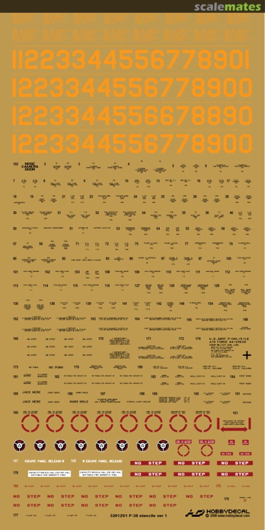 Boxart P-38 Lightning Stencils Ver 1.0 ST32012V1 HobbyDecal