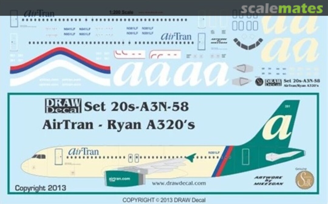 Boxart AirTran A320s 20-A3N-58 Draw Decal
