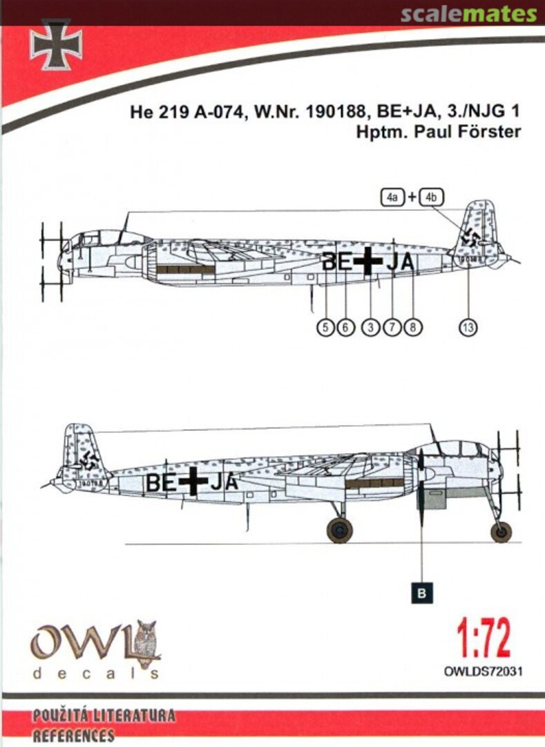 Boxart He 219 A-074, W.Nr. 190188, BE+JA, 3./NJG 1 DS72031 OWL
