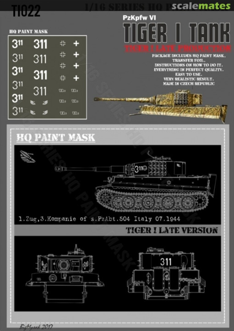 Boxart Tiger I #311 Late Production 1.Zug 3.Kompanie of s.Pz.Abt.504 Italy 07.1944 Paint Mask TI 022 HQ-Masks Boxart Tiger I #311 Late Production 1.Zug 3.Kompanie of s.Pz.Abt.504 Italy 07.1944 Paint Mask TI 022 HQ-Masks