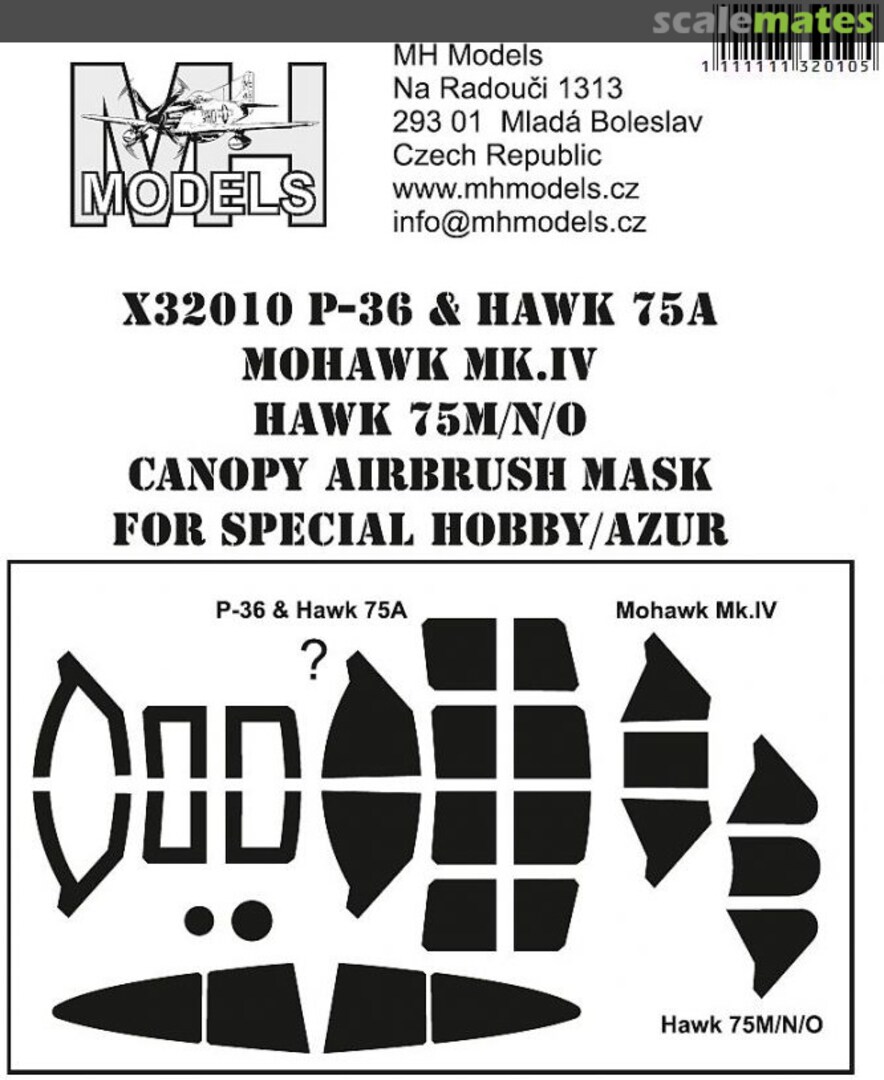 Boxart P-36 & Hawk75 & Mohawk 75 & Hawk 75M-N-O Canopy Airbrush Mask X32010 MH Models Boxart P-36 & Hawk75 & Mohawk 75 & Hawk 75M-N-O Canopy Airbrush Mask X32010 MH Models