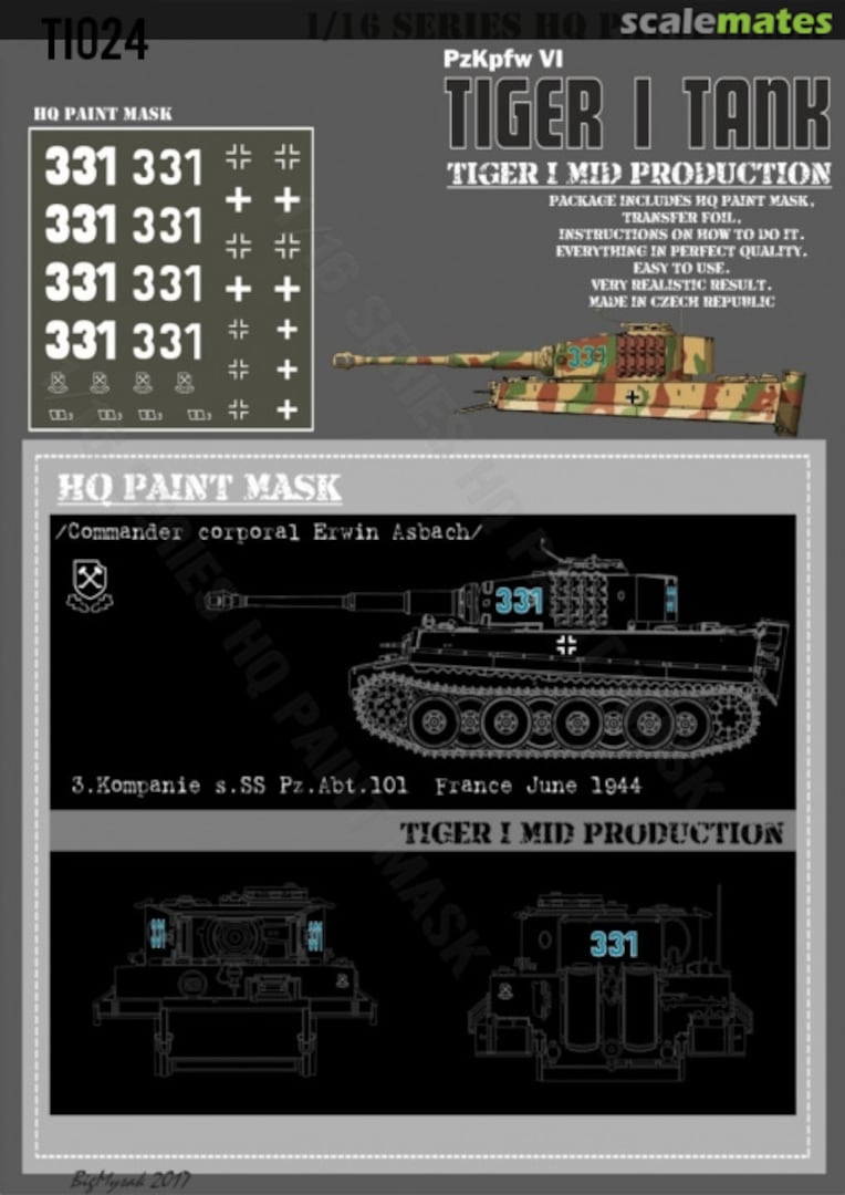 Boxart Tiger I #331 Mid Production 3.Kompanie s.SS Pz.Abt.101 Normandy France June 1944Paint Mask TI 024 HQ-Masks Boxart Tiger I #331 Mid Production 3.Kompanie s.SS Pz.Abt.101 Normandy France June 1944Paint Mask TI 024 HQ-Masks