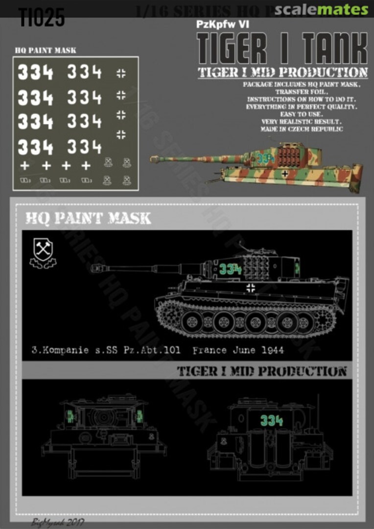 Boxart Tiger I #334 Mid Production 3.Kompanie s.SS Pz.Abt.101 Normandy France 1944Paint Mask TI 025 HQ-Masks Boxart Tiger I #334 Mid Production 3.Kompanie s.SS Pz.Abt.101 Normandy France 1944Paint Mask TI 025 HQ-Masks