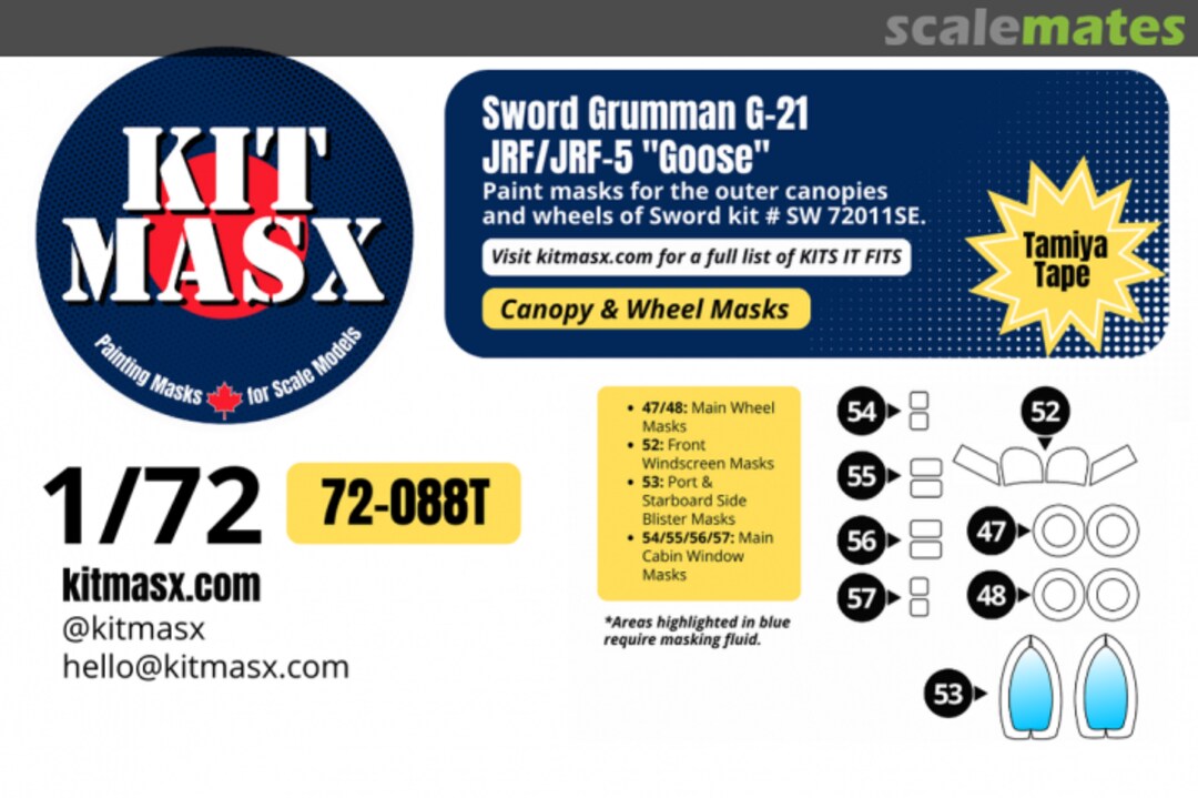 Boxart Grumman G-21JRF/JRF-5 'Goose', canopy & wheel masks 72-088T Kit Masx Boxart Grumman G-21JRF/JRF-5 'Goose', canopy & wheel masks 72-088T Kit Masx