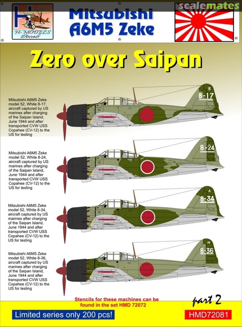 Boxart Mitsubishi A6M5 Zeke over Saipan, Part 2 HMD72081 H-Models Decals Boxart Mitsubishi A6M5 Zeke over Saipan, Part 2 HMD72081 H-Models Decals