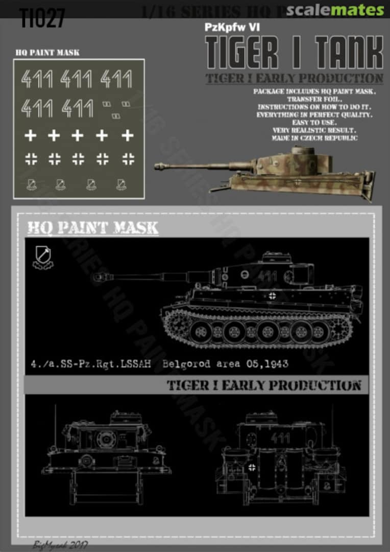 Boxart Tiger I #411 Early Production 4./s.SS-Pz.Rgt. LSSAH Belgorod area 05.1943 Paint Mask TI 027 HQ-Masks Boxart Tiger I #411 Early Production 4./s.SS-Pz.Rgt. LSSAH Belgorod area 05.1943 Paint Mask TI 027 HQ-Masks