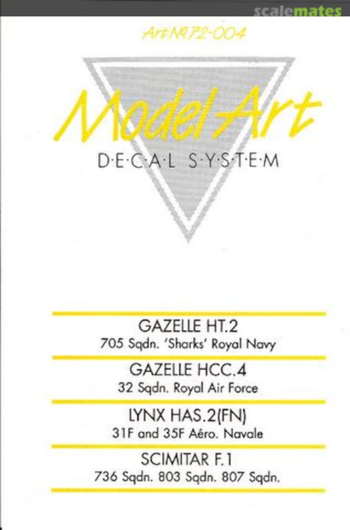 Boxart Gazelle HT.2, Gazelle HCC.4, Lynx HAS.2(FN), Scimitar F.1 72/004 Model Art Decal System Boxart Gazelle HT.2, Gazelle HCC.4, Lynx HAS.2(FN), Scimitar F.1 72/004 Model Art Decal System