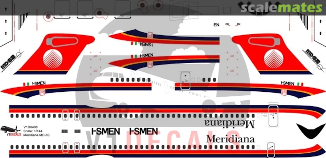 Boxart Meridiana McDonnell Douglas MD-83 V1D0408-144 V1 Decals Boxart Meridiana McDonnell Douglas MD-83 V1D0408-144 V1 Decals