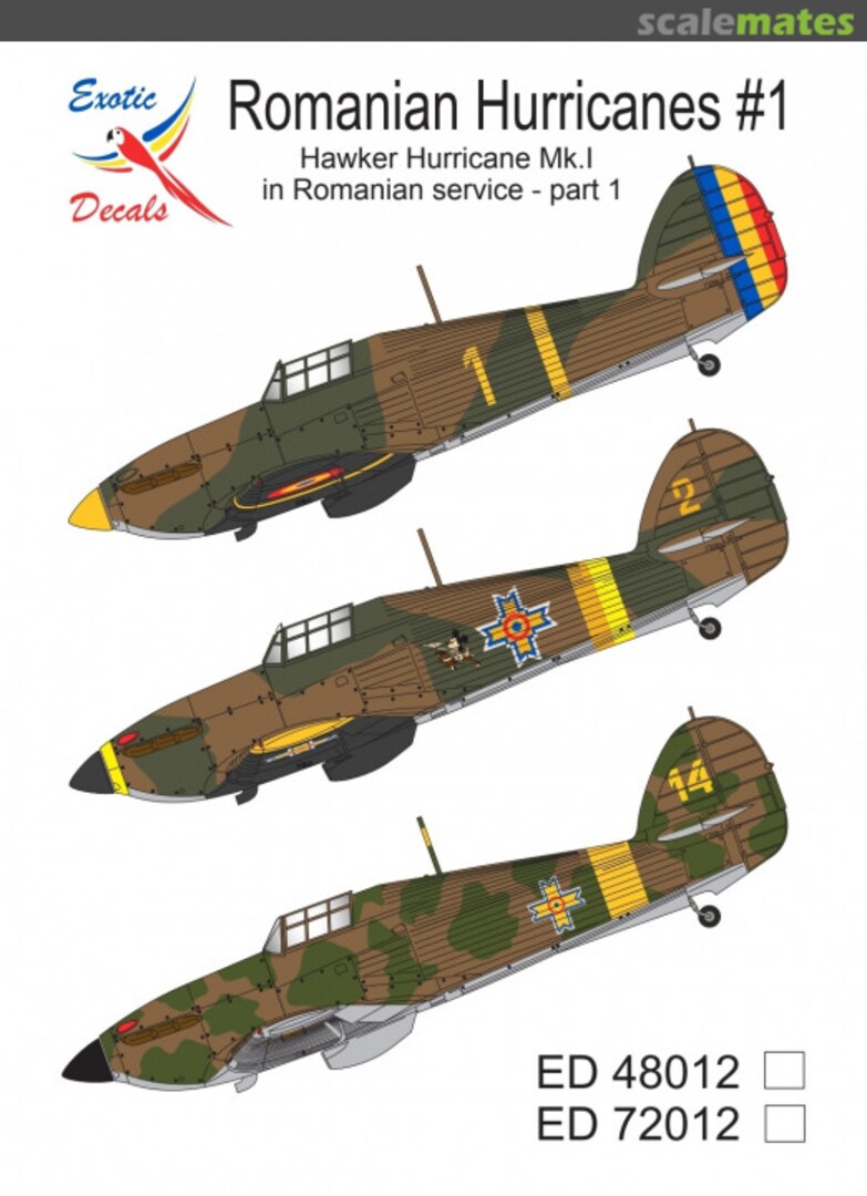 Boxart Romanian Hurricanes #1 - Hawker Hurricane Mk.I in Romanian service - part 1 ED72012 Exotic Decals Boxart Romanian Hurricanes #1 - Hawker Hurricane Mk.I in Romanian service - part 1 ED72012 Exotic Decals