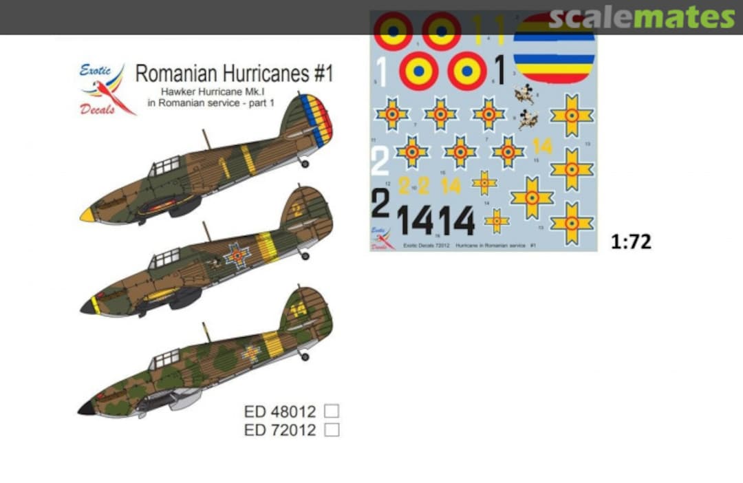 Contents Romanian Hurricanes #1 - Hawker Hurricane Mk.I in Romanian service - part 1 ED72012 Exotic Decals Contents Romanian Hurricanes #1 - Hawker Hurricane Mk.I in Romanian service - part 1 ED72012 Exotic Decals