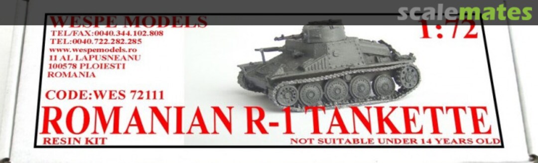 Boxart Romanian R-1 Tankette WES 72111 Wespe Models Boxart Romanian R-1 Tankette WES 72111 Wespe Models